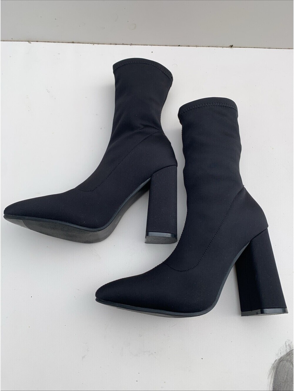 Unbranded Sock Boots Black Sz 38 Or 8 Block Heel